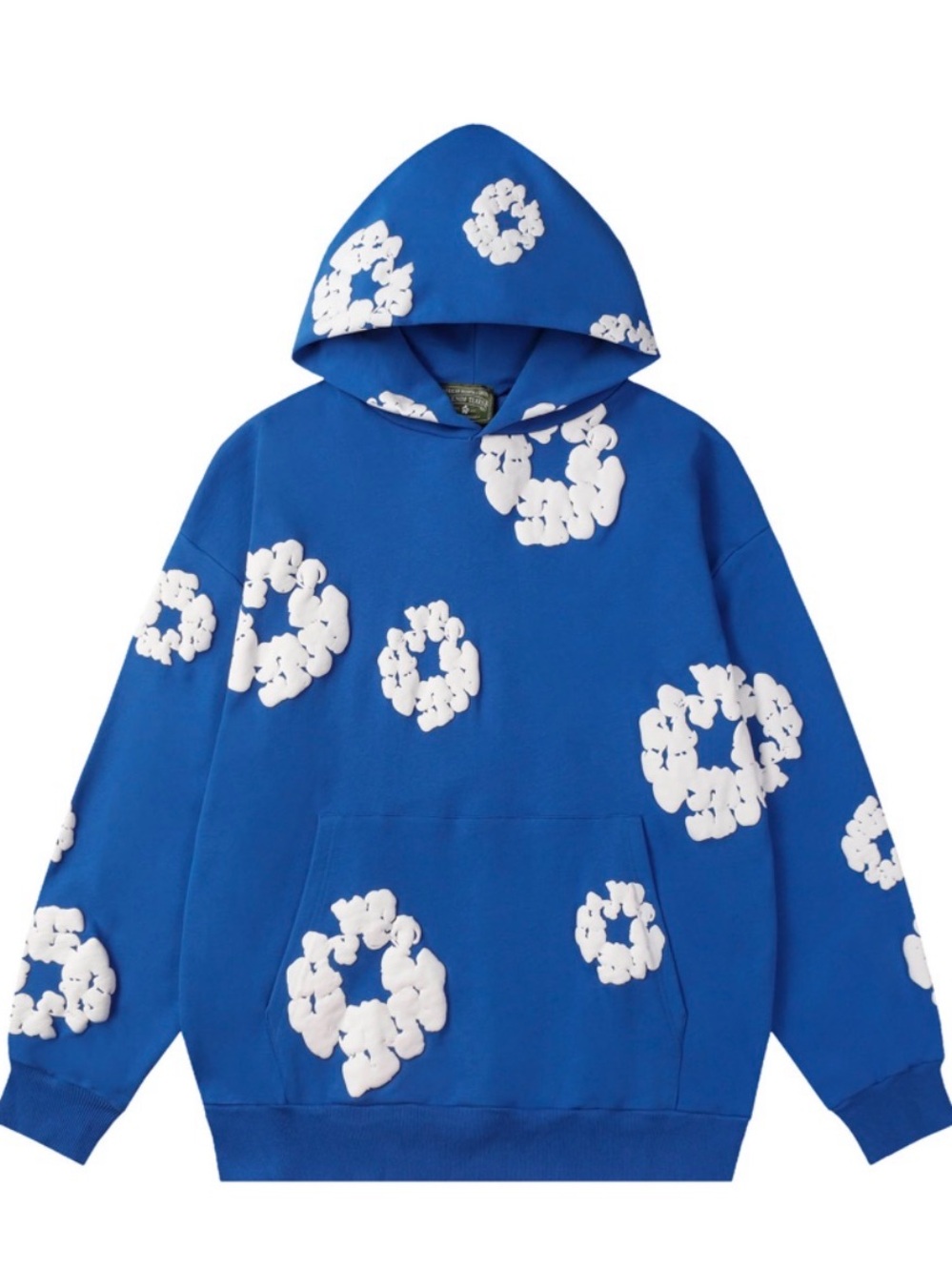Blue Hoodie with White Floral Clusters - Men